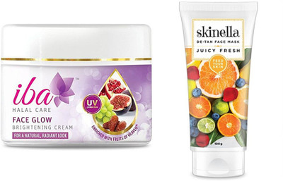 

iba halal Face Glow Brightening Cream 50gm andSkinella Juicy Fresh De-Tan Face Mask 100 ml combo(Set of 2)