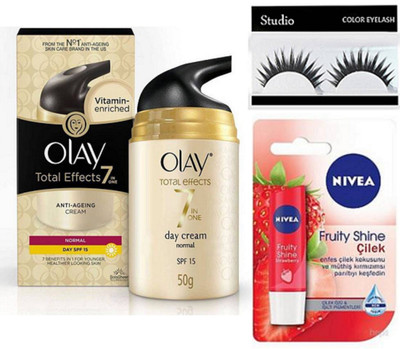 

studio Eyelashes With Olay Anti Ageing cream, Nivea Lip Balm(Set of 3)