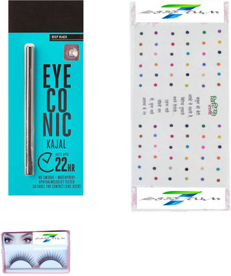 

SIRF TUM 7 SIRF TUM7EYELASHES,BINDI,EYECONIC KAJAL DEEP BLACK SET (3)(Set of 3)