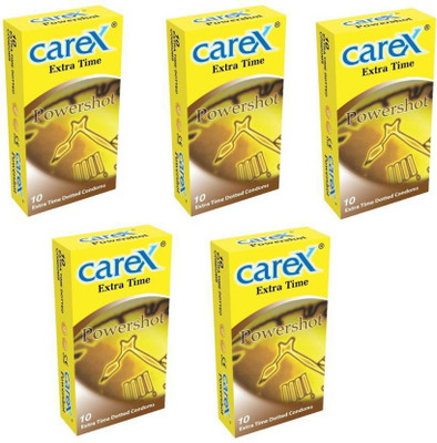Carex Extra Time Power Shot Premium Malaysian ( 10 X 5 =50 ) Condom(Set of 5, 50S)