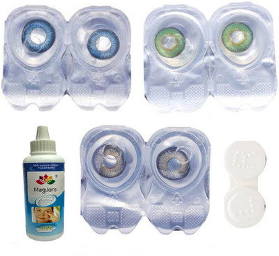 

Magjons green grey dark blue 3 pair with case sloution Monthly Contact Lens(0, blue, Pack of 3)