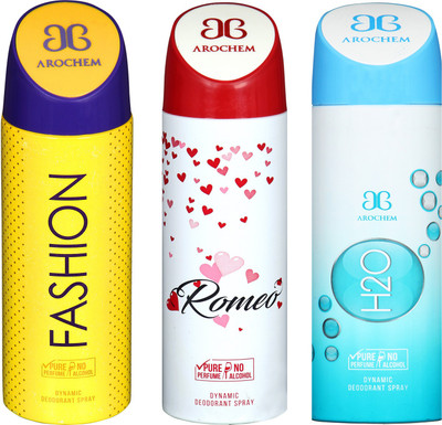 

arochem FASHION & H2O & ROMEO 3 PACK COMBO DYNAMIC DEODORANT SPRAY Deodorant Spray - For Men & Women(600 ml, Pack of 3)