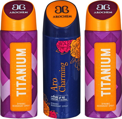 

Arochem Titanium & Aro Charming Combo Pack Dynamic Deodorant Spray Deodorant Spray - For Men & Women(600 ml, Pack of 3)