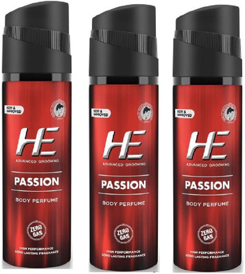 

HE PASSION Zero-Gas Body Perfume - 122 ml (Pack of 3) Perfume Body Spray - For Men(122 ml, Pack of 3)