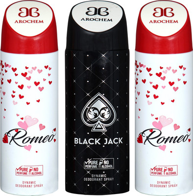 

Arochem Romeo & Black Jack Combo Pack Dynamic Deodorant Spray Deodorant Spray - For Men & Women(600 ml, Pack of 3)