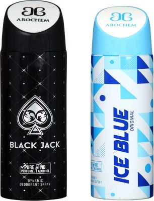 

arochem COMBO BLACK JACK & ICE BLUE DYNAMIC DEODORANT SPRAY Body Spray - For Men & Women(400 ml, Pack of 2)