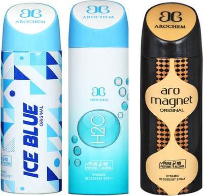 

Arochem Ice Blue & H2O & Aro Magnet Combo Pack Dynamic Deodorant Spray Deodorant Spray - For Men & Women(600 ml, Pack of 3)