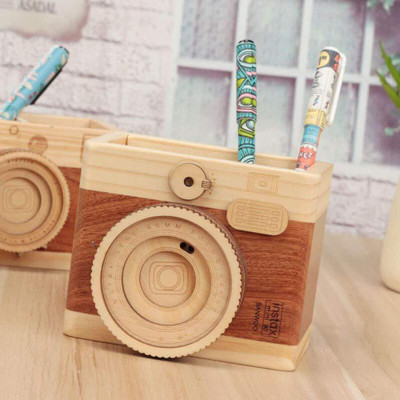 

SpiderJuice 1 Compartments Wood Creative Camera DSLR Shaped Single Compartment Wooden Desktop Stationary Organizer Pen Pencil Holder Storage Box(Brown)