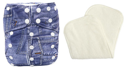 

Baby Shopiieee cloth diaper/ New Adjustable Reusable Baby Washable Cloth Diaper Pant With 1 Pcs Microfiber Insert Pad - Denim Print - M - L - XL