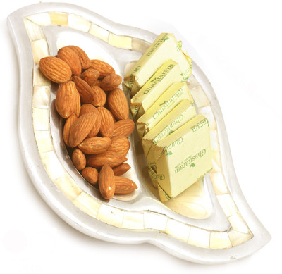 

Ghasitaram Gifts Diwali Gifts -Diwali Hampers Silver 2 Part Chocolate and Almonds Tray Combo(3)