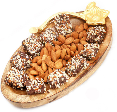 

Ghasitaram Gifts Diwali Gifts - Wooden Almond and English Brittle Chocolate Platter Combo(3)