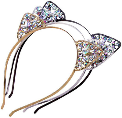 

AWAYTR 3PC - Crystal Cat Ears Hair Hoop Headband for Women Girls Cats Ears Hairband Headwear Hair Accessories (Floral) Hair Clip(Multicolor)