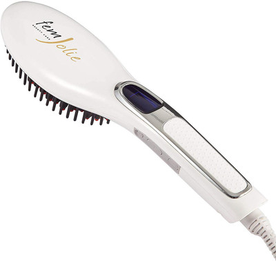 

FemJolie Hair Straightening Brush Best for Beauty Styling (with Glove & Vanity Pouch) 3 in 1 Professional 40W Digital Electric Straightening Comb - Premium Heated Ceramic Straightener, White
