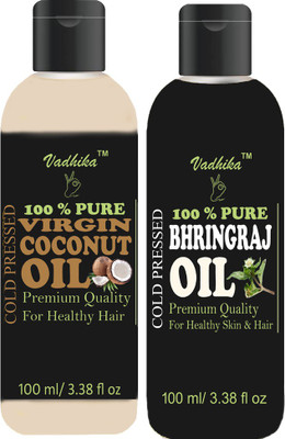 

Vadhika 100% Pure & Natural Cold Pressed Virgin Coconut Oil & Bhringraj Oil Hair Oil combo of 2 Bottle 200ml Hair Oil(200 ml)
