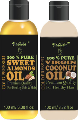

Vadhika 100 % Pure & Natural Sweet Almonds Oil & Virgin Coconut Oil Combos Of 2 Bottles Hair Oil(200 ml)