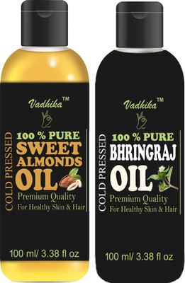 

Vadhika 100%-Pure Natural Sweet Almond Oil & Bhringraj Oil Pack Of 2 Bottle 200ml Hair Oil(200 ml)