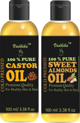 

Vadhika 100% Pure & Natural Cold Pressed Castor Oil & Sweet Almond Oil Combo of 2 Bottles 200 ml Hair Oil(200 ml)