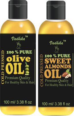 

Vadhika 100% Pure & Natural Cold Pressed Sweet Almond Oil & Extra Virgin Olive Oil Hair Oil (200 ml) Hair Oil(200 ml)
