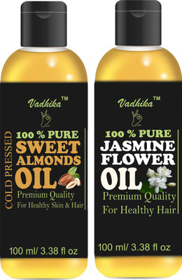 

Vadhika 100 % Pure & Natural Sweet Almonds Oil & Jasmine Oil Combos Of 2 Bottles Hair Oil(200 ml)