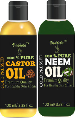 

Vadhika Organic Castor oil and Neem oil - Natural & Undiluted combo of 2 bottles of 100 ml (200ml) Hair Oil(200 ml)