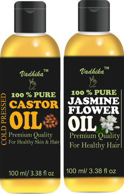 

Vadhika 100 % Pure Castor Oil & Jasmine oil Combo pack of 2 bottles of 100 ml(200 ml) Hair Oil(200 ml)