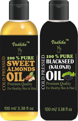 

Vadhika Organic Sweet Almond oil and Black seed oil(Kalonji) combo pack of 2 bottles of 100 ml(200 ml) Hair Oil (200 ml) Hair Oil(200 ml)