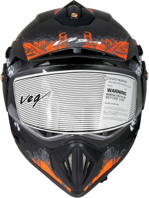 VEGA Off Road Gangster S/V (Dull Black and Orange, M) Motorbike Helmet(Dull Black, Orange)