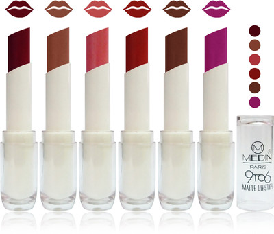 

Medin paris 9 TO 6 matte lipstick feel the best color choice cosmetics makeup combo set of 6 color(maroon coffee brown skin brown brown l carrat purple)