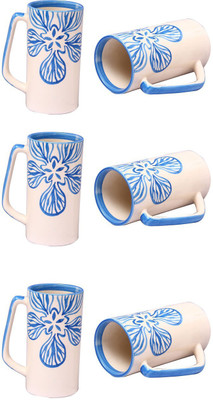 

caffeine Blue Fleur Ceramic Mug(500 ml, Pack of 6), Beige;blue