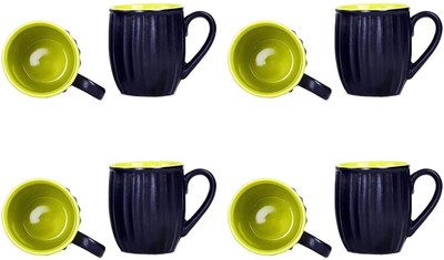 

caffeine Coffee Ceramic/Stoneware in Black & Green Striped (Set of 8) Handmade Ceramic Mug(30 ml, Pack of 8)