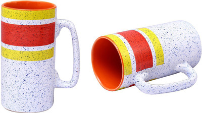 

caffeine Orange Studio Ceramic Mug(500 ml, Pack of 2), Multicolor