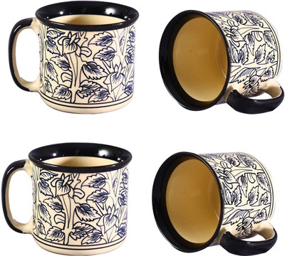 

caffeine Black Peru Ceramic Mug(550 ml, Pack of 4), Beige;black