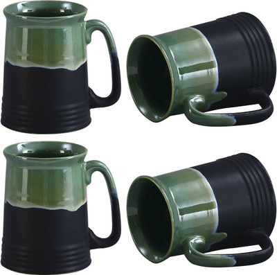 

caffeine Green Studio Ceramic Mug(500 ml, Pack of 4), Black;green