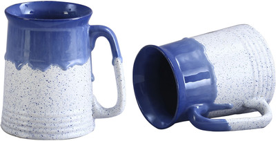 

caffeine Blue Studio Ceramic Mug(500 ml, Pack of 2), Blue;white