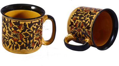 

caffeine Brown Sehra Ceramic Mug(550 ml, Pack of 2), Multicolor