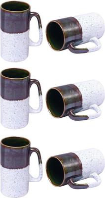 

caffeine Green Studio Ceramic Mug(500 ml, Pack of 6), Green;white