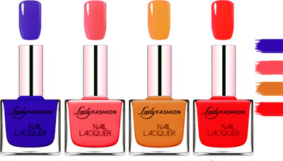 

Lady fashion Extra Shine Extra Long Stay Chip Resistant Nail Polish Blue,Light Orange,Baby Pink,Nude(Pack of 4)