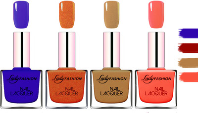 

Lady fashion Extra Shine Extra Long Stay Chip Resistant Nail Polish Blue,Copper,Mettalic Brown,Light Orange(Pack of 4)