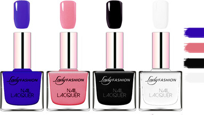 

Lady fashion Extra Shine Extra Long Stay Chip Resistant Nail Polish Blue,Silky Pink,Black,White(Pack of 4)