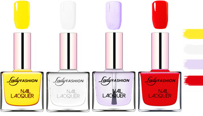 

Lady fashion Extra Shine Extra Long Stay Chip Resistant Nail Polish Yellow,White,Top Coat,Red(Pack of 4)