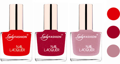 

Lady Fashion Extra Shine Extra Long Stay Chip Resistant Nail Polish (Set Of 3) Bright Red,Bright Pink,Silky Purple(Pack of 3)