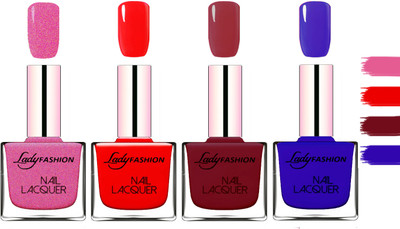 

Lady Fashion Extra Shine Extra Long Stay Chip Resistant Nail Polish Abricoat Rose,Red,Violet,Blue(Pack of 4)