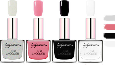 

Lady fashion Extra Shine Extra Long Stay Chip Resistant Nail Polish Grey,Silky Pink,Black,White(Pack of 4)