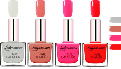 

Lady fashion Extra Shine Extra Long Stay Chip Resistant Nail Polish Grey,Nude,Pink,Bright Red(Pack of 4)