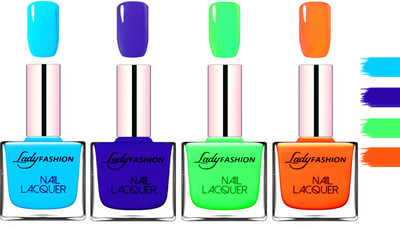 

Lady fashion Extra Shine Extra Long Stay Chip Resistant Nail Polish Sky Blue,Blue,Light Green,Juicy Orange(Pack of 4)