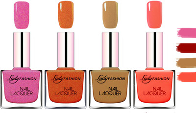 

Lady Fashion Extra Shine Extra Long Stay Chip Resistant Nail Polish Abricoat Rose,Copper,Mettalic Brown,Light Orange(Pack of 4)