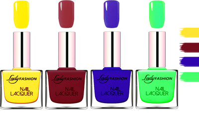 

Lady fashion Extra Shine Extra Long Stay Chip Resistant Nail Polish Yellow,Voilet,Blue,Light Green(Pack of 4)