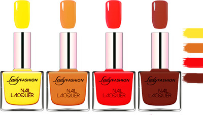 

Lady fashion Extra Shine Extra Long Stay Chip Resistant Nail Polish Yellow,Nude,Juicy Red,Coffee(Pack of 4)