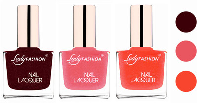 

Lady Fashion Extra Shine Extra Long Stay Chip Resistant Nail Polish (set of 3) Maroon,Silky pink,Orange Silk(Pack of 3)