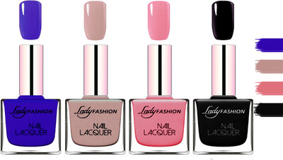 

Lady fashion Extra Shine Extra Long Stay Chip Resistant Nail Polish Blue,Silky Purple,Silky Pink,Black(Pack of 4)